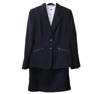 Tahari Arthur Levine Black Wool Blend Skirt Suit Zipper Pockets 12